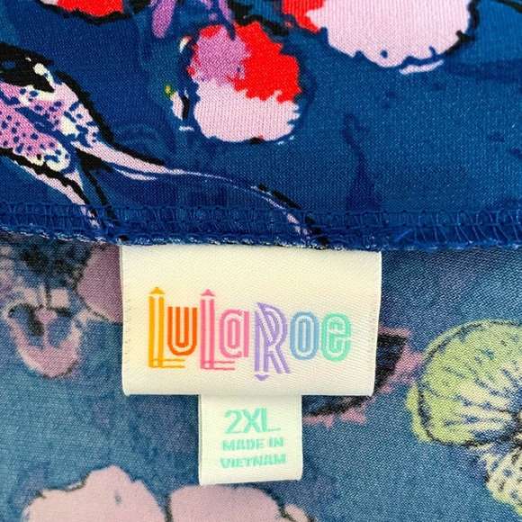 LuLaRoe Blue & Multicolored Floral Stretch Jersey A-Line Maxi Skirt Size 2XL - Picture 4 of 7